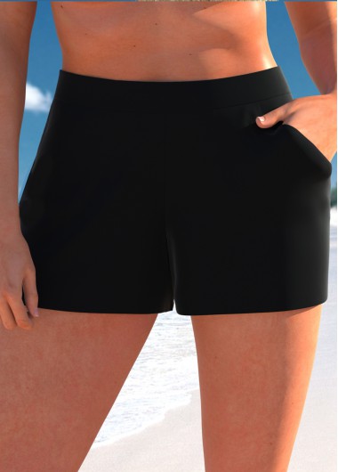 Modlily High Waisted Black Pocket Beach Shorts - XL