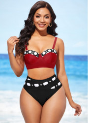 Modlily High Waisted Color Block Polka Dot Bikini Set - XXL