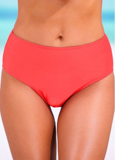 Modlily High Waisted Coral Red Bikini Bottom - L