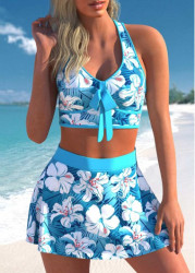 Modlily High Waisted Floral Print Cyan Bikini Set - M