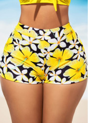 Modlily High Waisted Floral Print Yellow Swim Shorts - XL