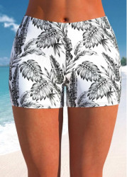 Modlily High Waisted Leaf Print Black Swim Shorts - XXL