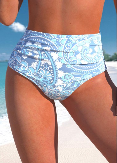 Modlily High Waisted Paisley Print Dusty Blue Bikini Bottom - XL