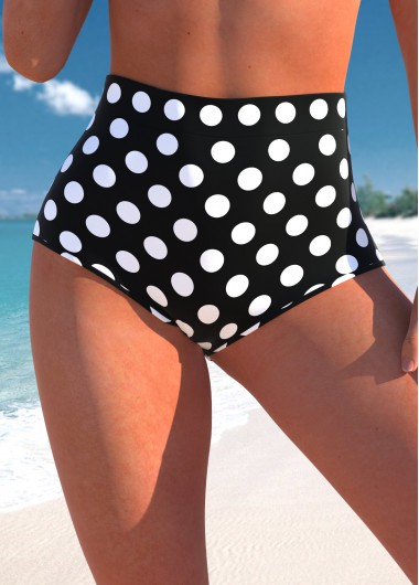 Modlily High Waisted Polka Dot Black Bikini Bottom - L