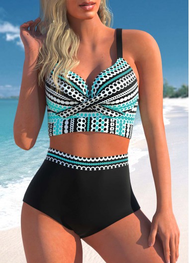 Modlily High Waisted Polka Dot Black Bikini Set - XL