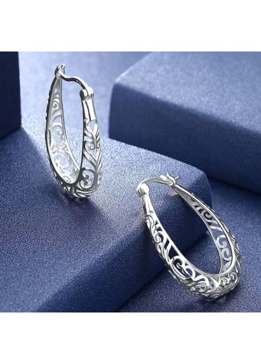 Modlily Hollow Detail Moon Silver Alloy Earrings - One Size