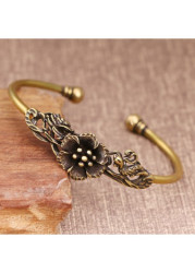 Modlily Hollow Flower Golden Copper Open Bangle - One Size