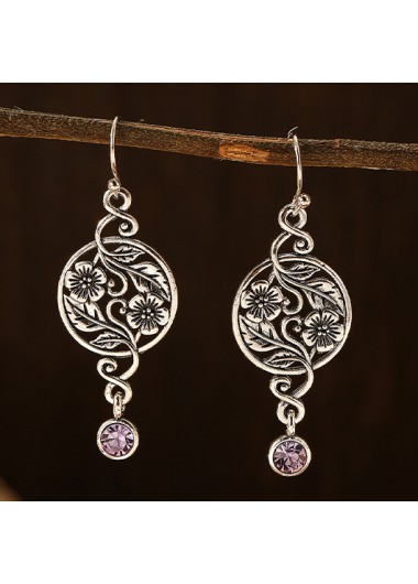 Modlily Hollow Flower Silver Alloy Detail Earrings - One Size