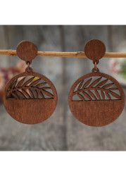 Modlily Hollow Leaf Dark Coffee Wood Earrings - One Size