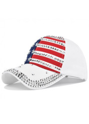 Modlily Hot Drilling American Flag White Striped Hat Baseball Cap - One Size