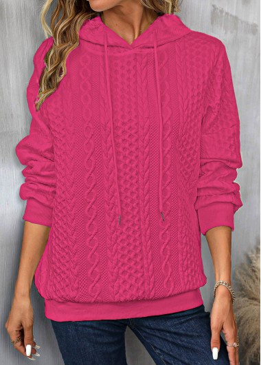 Modlily Hot Pink Drawstring Long Sleeve Twisted Hoodie - 3XL