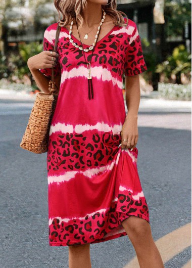 Modlily Hot Pink Leopard Short Sleeve Dress - S