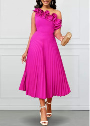 Modlily Hot Pink Pleated Sleeveless One Shoulder Dress - XL