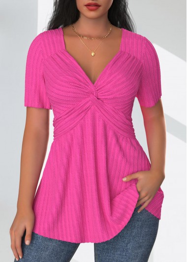 Modlily Hot Pink Textured Fabric Short Sleeve T Shirt - M