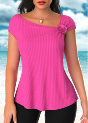 Modlily Hot Pink Textured Fabric Short Sleeve T Shirt - S