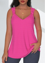 Modlily Hot Pink Twist Sleeveless V Neck Tank Top - S