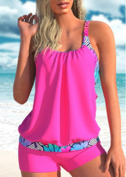 Modlily Hot Pink Wide Strap Geometric Print Tankini Set - XL