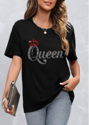 Modlily Hot Stamping Letter Black Round Neck T Shirt - 4XL