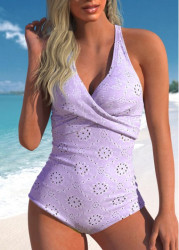 Modlily Jacquard Light Purple One Piece Swimwear - XXL