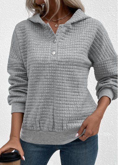 Modlily Jacquard Snap Button Grey Long Sleeve Hoodie - M