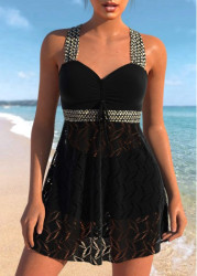 Modlily Lace Black Criss Cross Design Swimdress Set - S