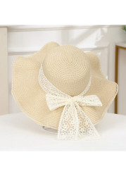 Modlily Lace Bowknot Design Beige Sun Hat - One Size