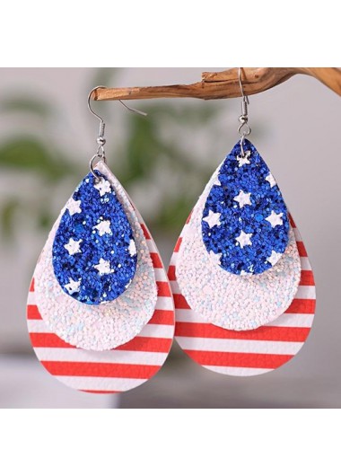 Modlily Layered American Flag Blue Teardrop Earrings - One Size