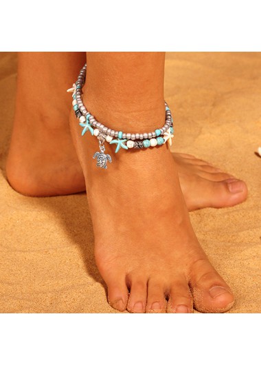 Modlily Layered Mint Green Turtle Alloy Anklet - One Size