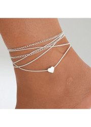 Modlily Layered Silvery White Heart Alloy Anklet - One Size