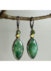 Modlily Leaf Shaped Green Chalcedony Metal Earrings - One Size