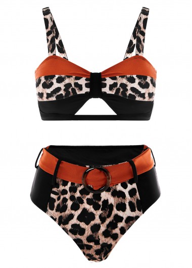 Modlily Leopard High Waist Wide Strap Bikini Set - L