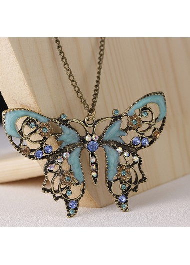 Modlily Light Blue Butterfly Hollow Alloy Necklace - One Size