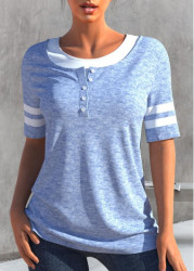 Modlily Light Blue Button Short Sleeve T Shirt - S