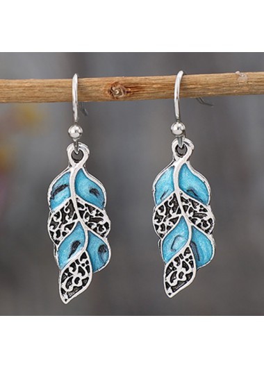 Modlily Light Blue Feather Tribal Alloy Earrings - One Size