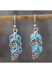 Modlily Light Blue Feather Tribal Alloy Earrings - One Size