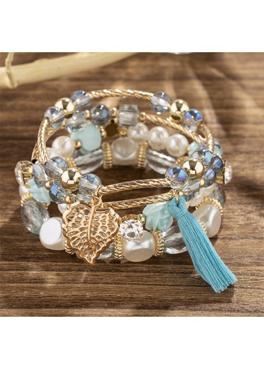 Modlily Light Blue Leaf Alloy Bracelet Set - One Size