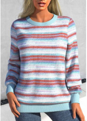 Modlily Light Blue Patchwork Long Sleeve Round Neck Sweatshirt - S