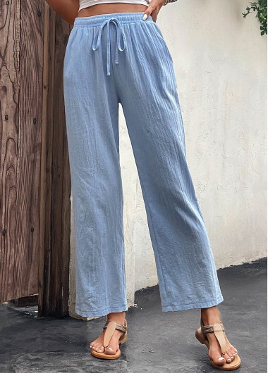 Modlily Light Blue Pocket Drawastring High Waisted Pants - L