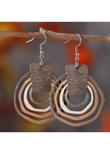 Modlily Light Brown Wood Material Geometric Earrings - One Size