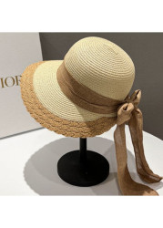 Modlily Light Camel Bowknot Straw Visor Hat - One Size