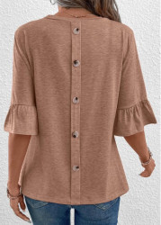 Modlily Light Camel Button Half Sleeve T Shirt - 2XL