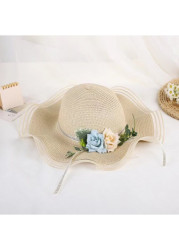 Modlily Light Camel Floral Design Straw Hat - One Size