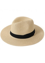 Modlily Light Camel Hand-knitted Contrast Straw Hat - One Size