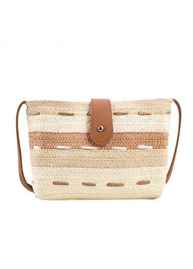 Modlily Light Camel Hasp Striped Crossbody Bag - One Size