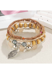 Modlily Light Camel Hollow Leaf Alloy Bracelet Set - One Size