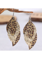 Modlily Light Camel Leopard Faux Leather Earrings - One Size