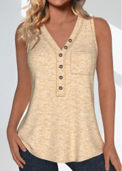 Modlily Light Camel Pocket Sleeveless V Neck Tank Top - S