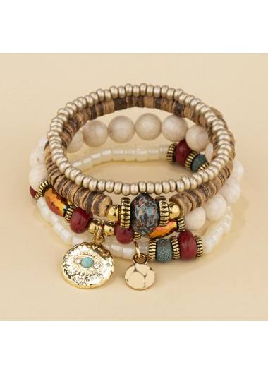 Modlily Light Camel Round Alloy Beaded Bracelet Set - One Size