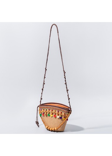 Modlily Light Camel Tribal Print Zip Sequined Crossbody Bag - One Size