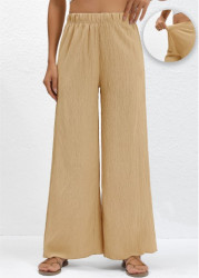 Modlily Light Camel Wide Leg Elastic Waist High Waisted Pants - S